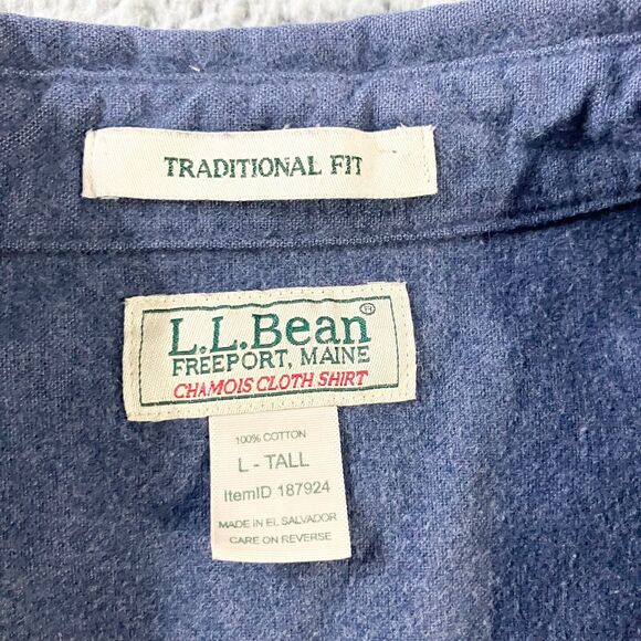 LL Bean Shirt Mens Large Tall Blue Chamois Flannel Heavy Weight Pockets Outdoors - Picture 2 of 5